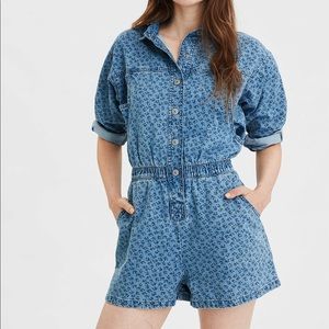 AE Denim Coverall Patterned Romper